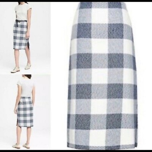 BANANA republic blue white checkered pencil skirt Sz 4 - Picture 1 of 16